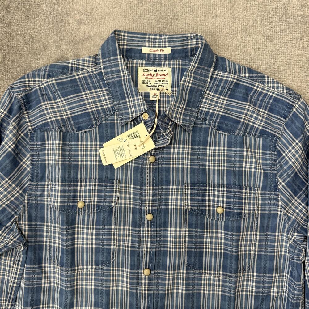 Lucky Brand Shirt Mens Medium Blue Plaid Classic Fit Long Sleeve True Indigo - Picture 2 of 9